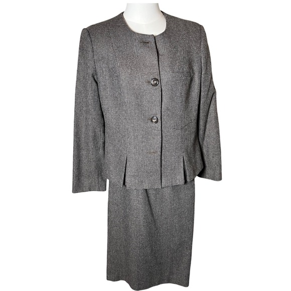 Step by Step Dresses & Skirts - Quiet Luxury Wool Blend Skirt Suit Gray Houndstooth Vintage Step by Step Sz 12